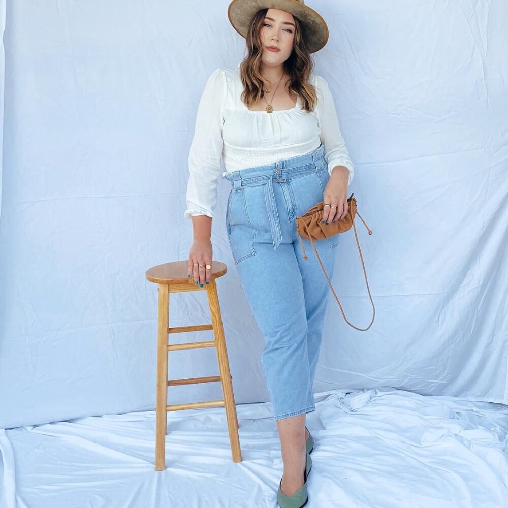 River Island Light Wash High Waisted Paper-bag Waist Jeans